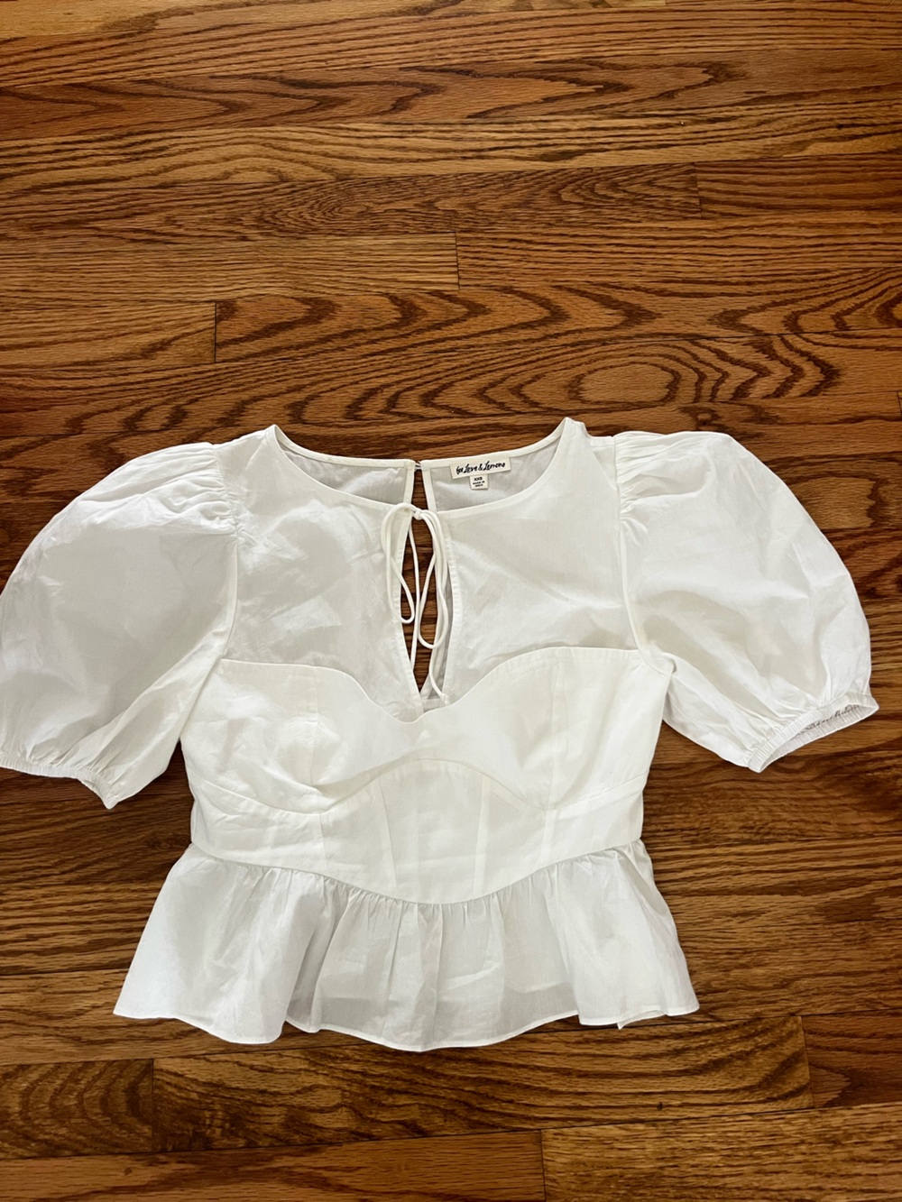 For Love & Lemons White Puff Sleeve Peplum Blouse